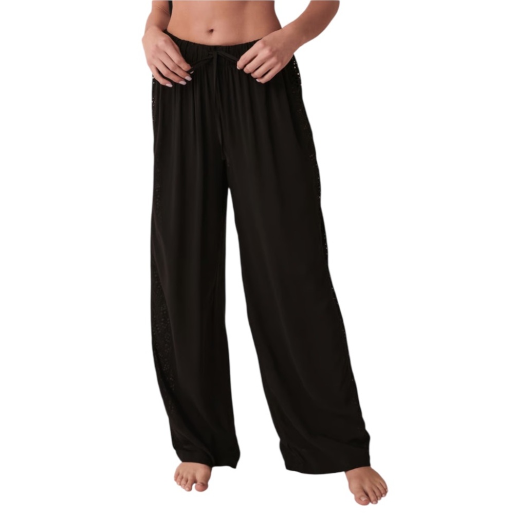 La Vie En Rose Aqua Wide Leg Pants with Pockets & Crochet Side Detail